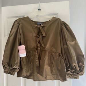 Women's Brown Puff Sleeve Top